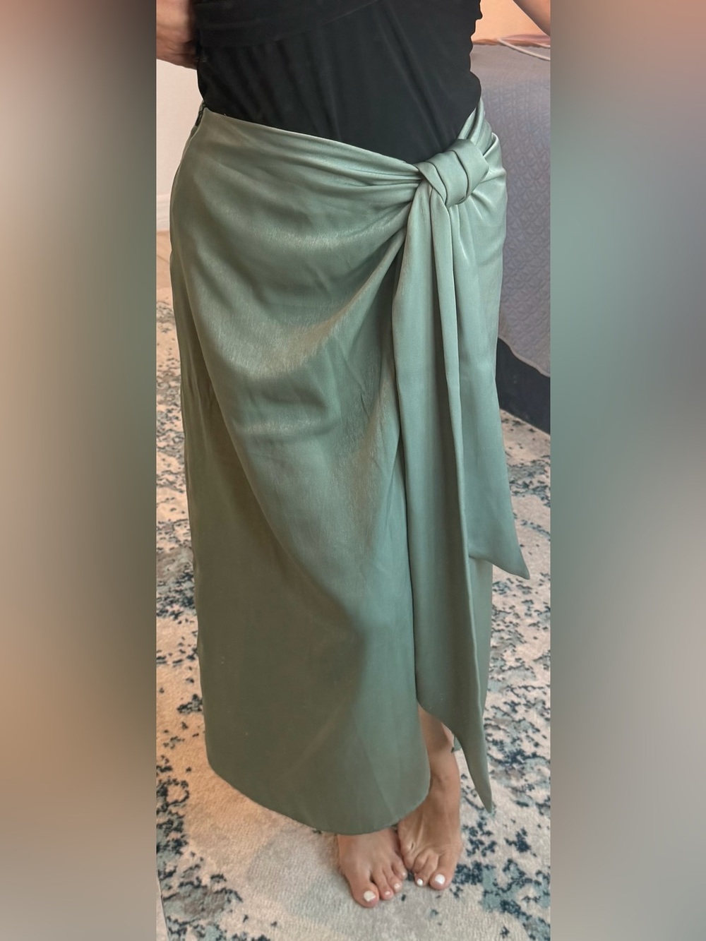 Zara Sea Green Front Wrap Knot Midi Skirt